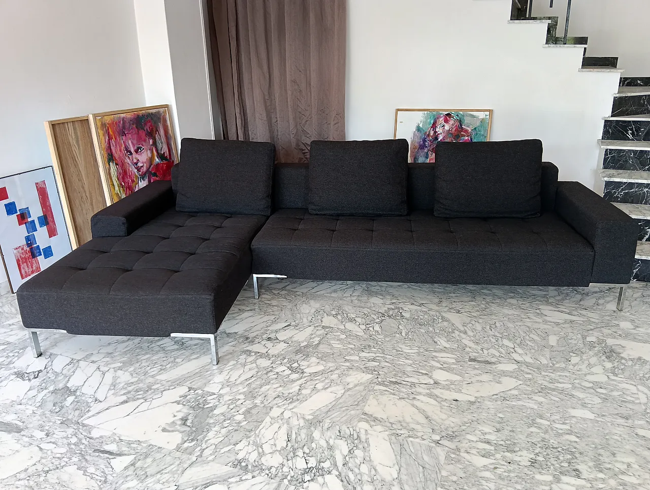 Alfa model corner sofa by Zanotta gray combed wool, 2000s 44