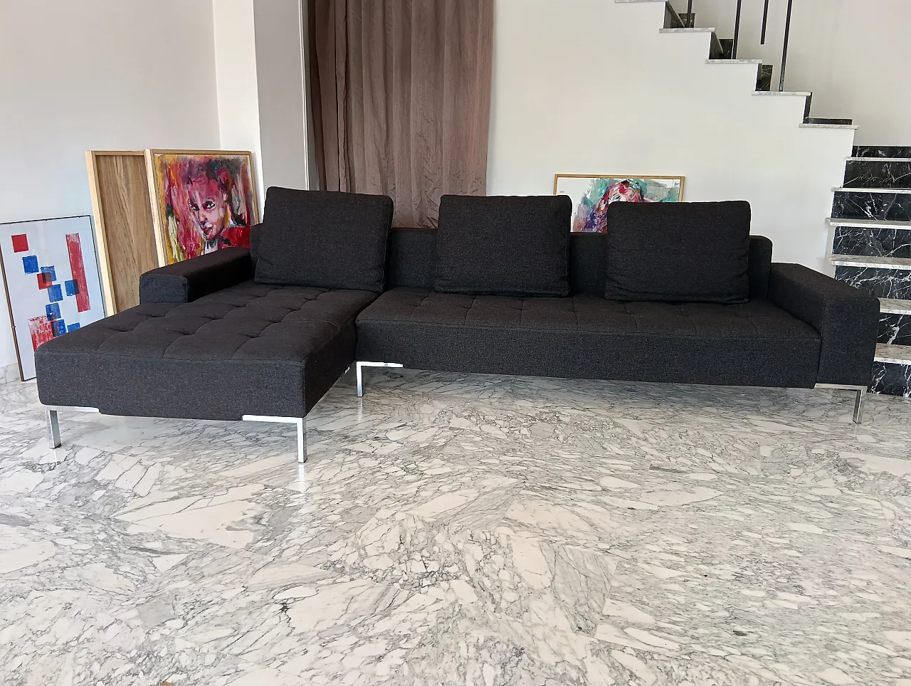 Alfa model corner sofa by Zanotta gray combed wool, 2000s 45