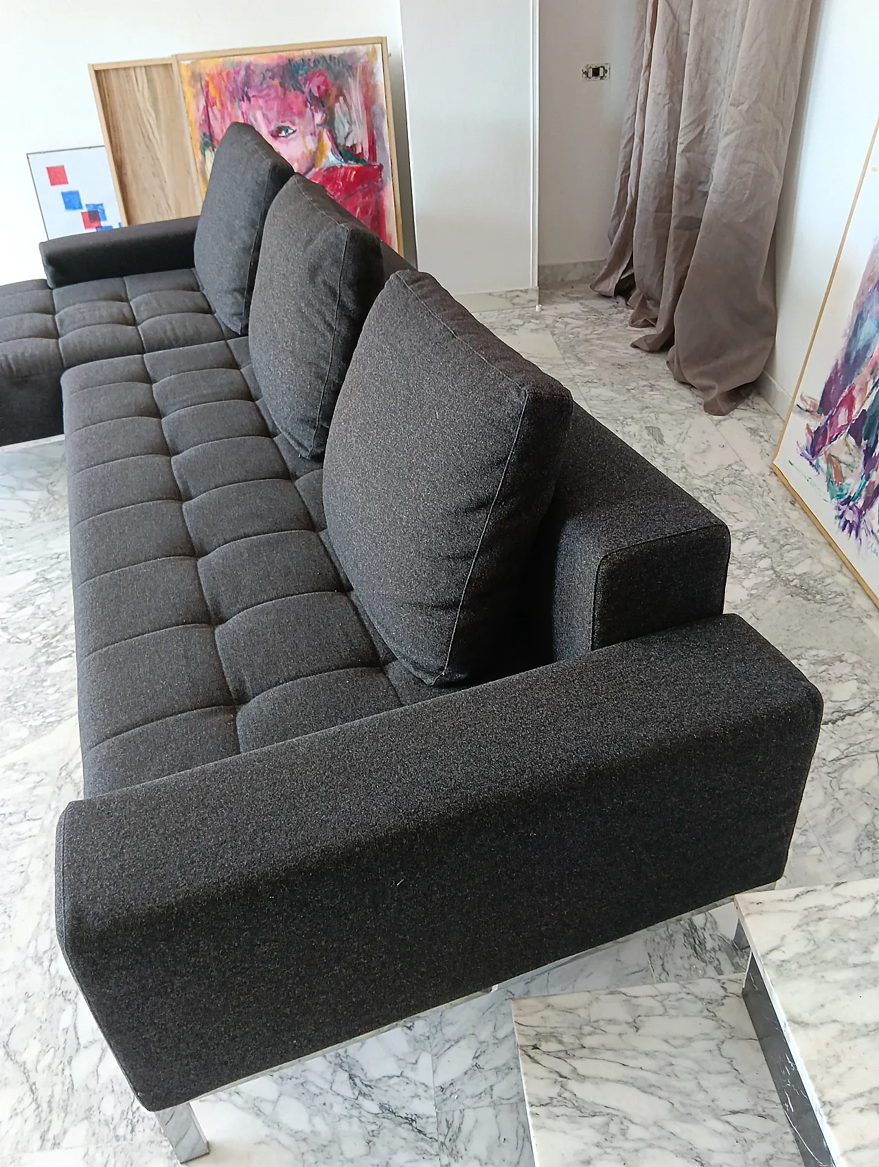 Alfa model corner sofa by Zanotta gray combed wool, 2000s 55
