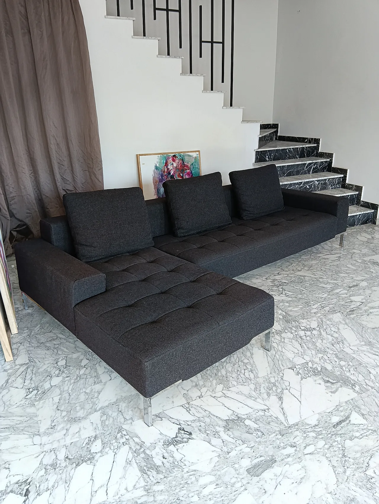 Alfa model corner sofa by Zanotta gray combed wool, 2000s 56