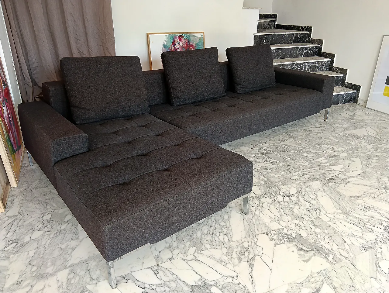 Alfa model corner sofa by Zanotta gray combed wool, 2000s 58
