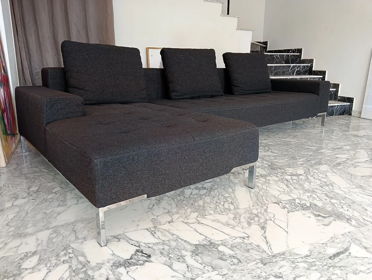 Alfa model corner sofa by Zanotta gray combed wool, 2000s 60