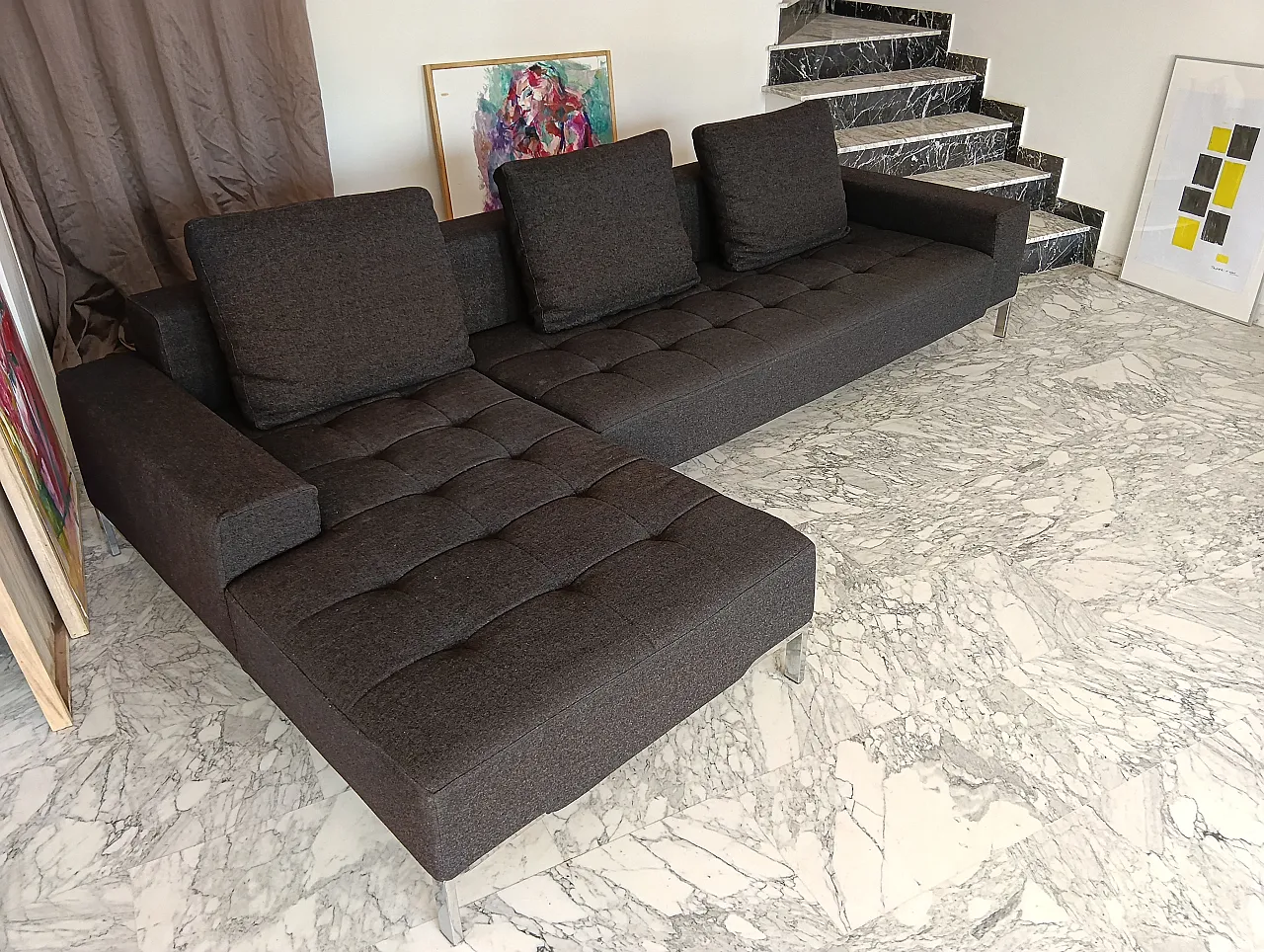Alfa model corner sofa by Zanotta gray combed wool, 2000s 61