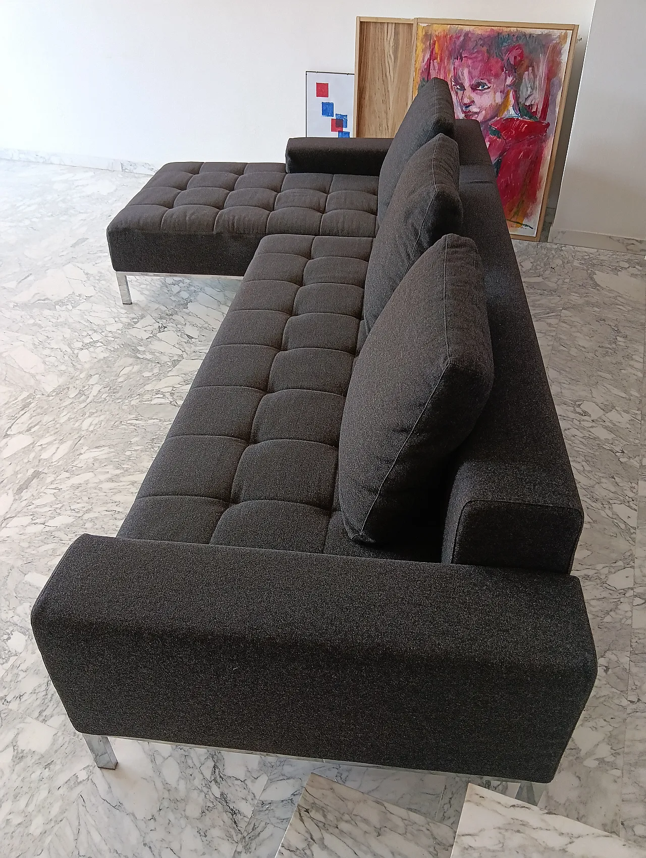 Alfa model corner sofa by Zanotta gray combed wool, 2000s 78