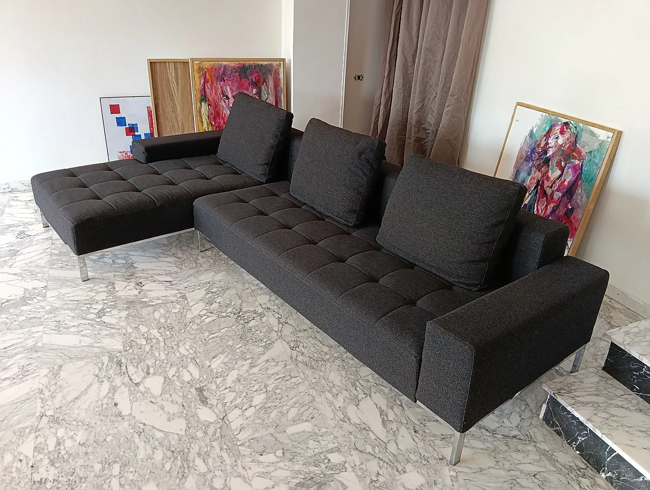 Alfa model corner sofa by Zanotta gray combed wool, 2000s 79