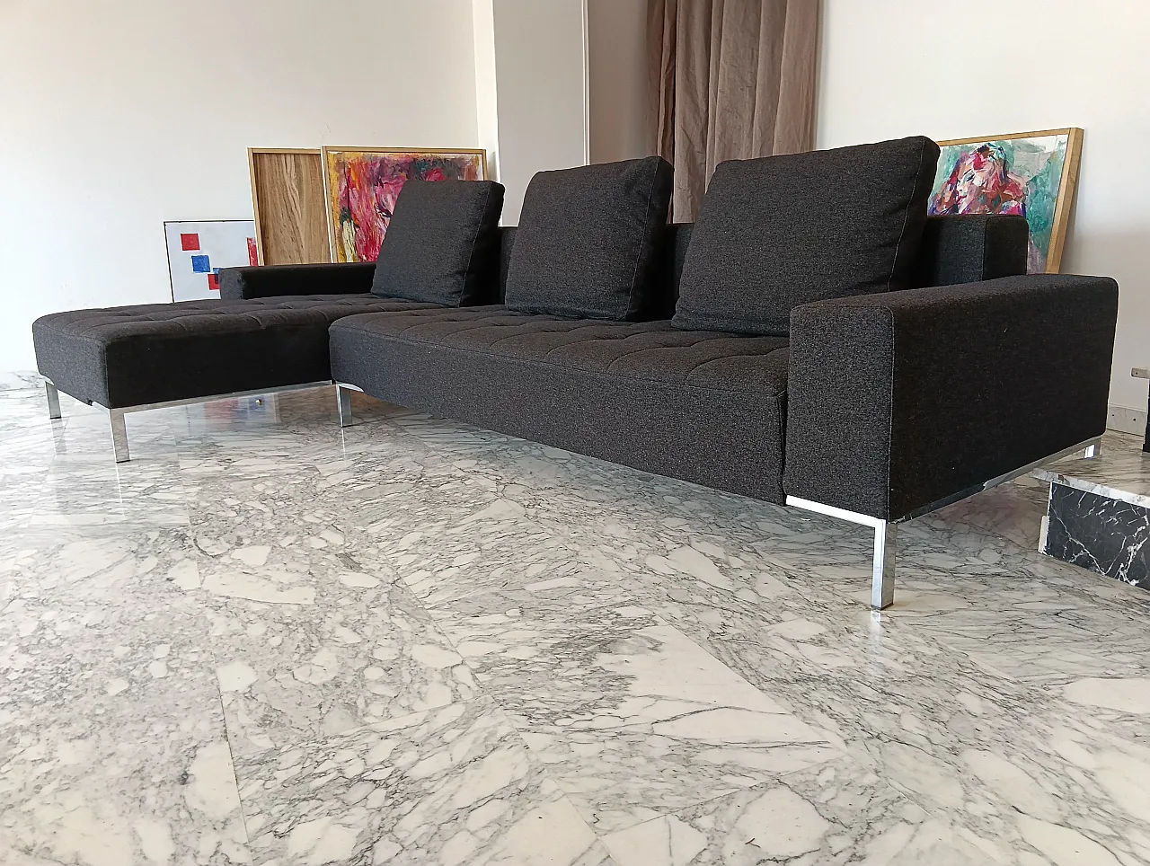 Alfa model corner sofa by Zanotta gray combed wool, 2000s 85