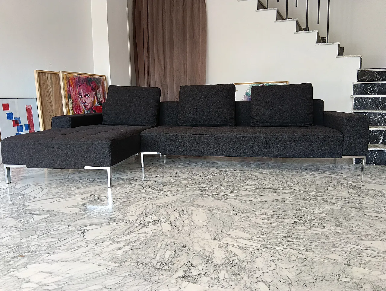 Alfa model corner sofa by Zanotta gray combed wool, 2000s 89