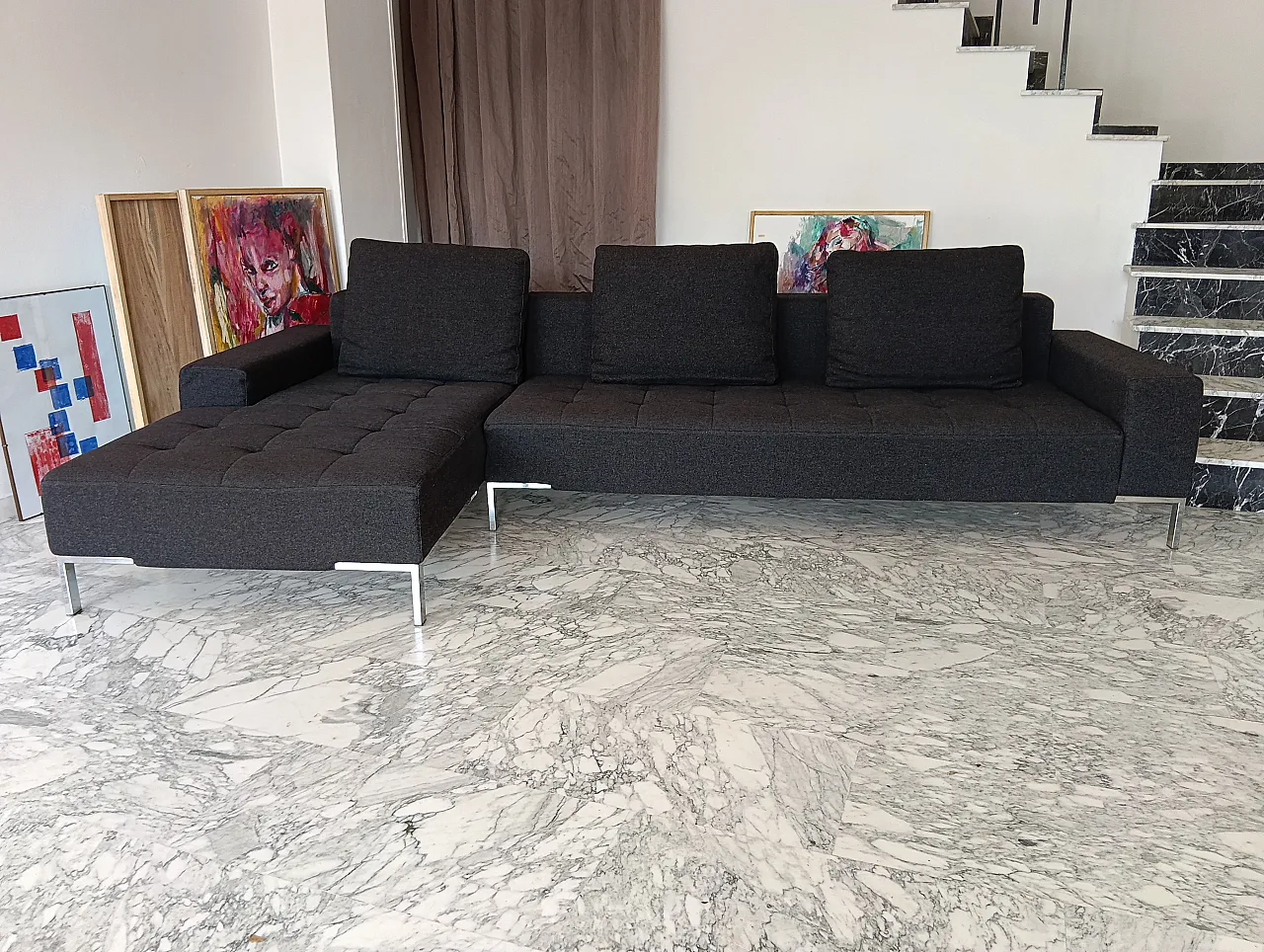 Alfa model corner sofa by Zanotta gray combed wool, 2000s 93