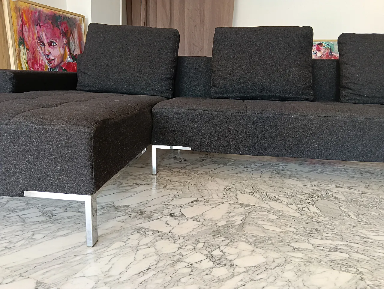 Alfa model corner sofa by Zanotta gray combed wool, 2000s 96