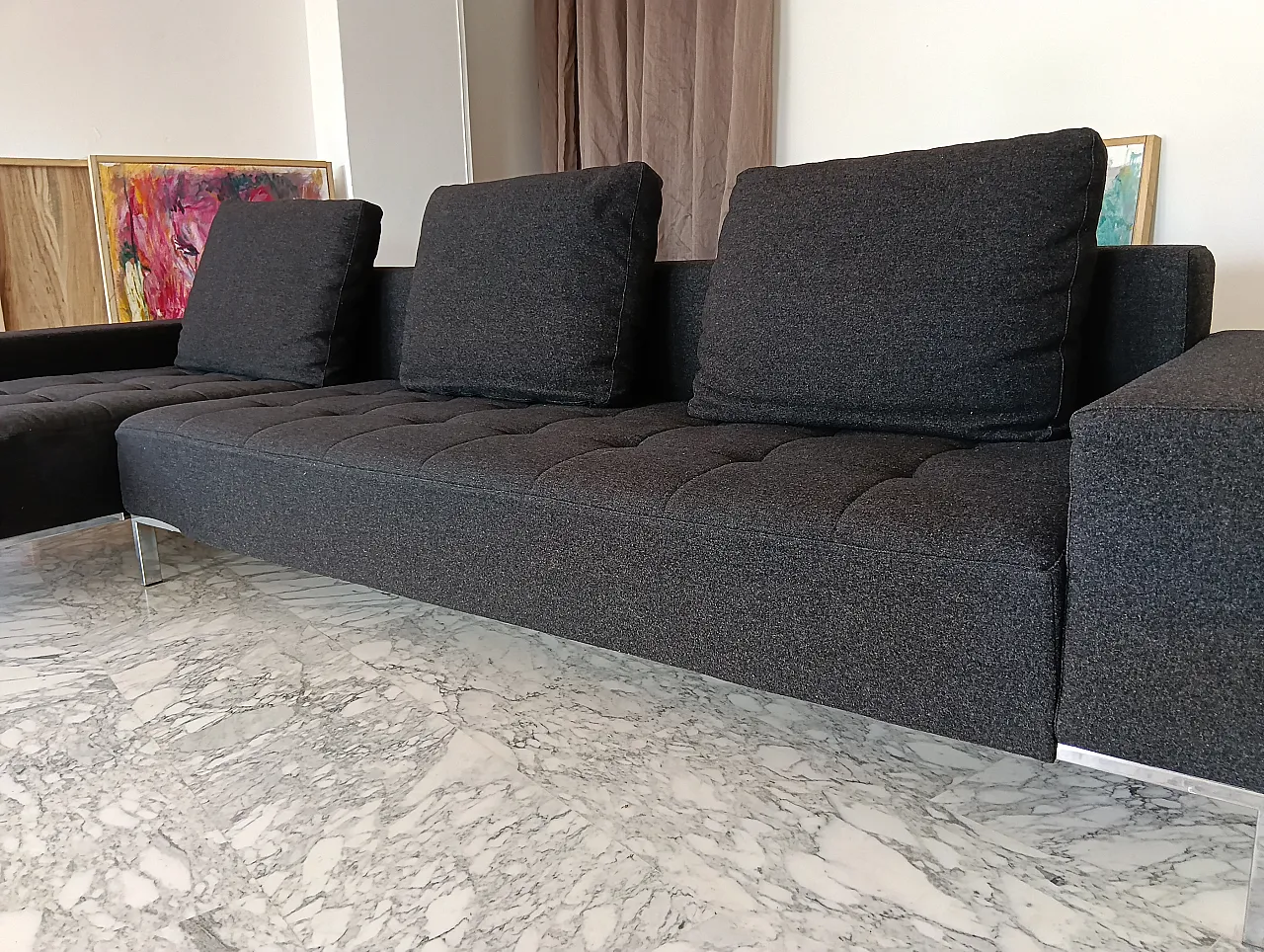 Alfa model corner sofa by Zanotta gray combed wool, 2000s 100