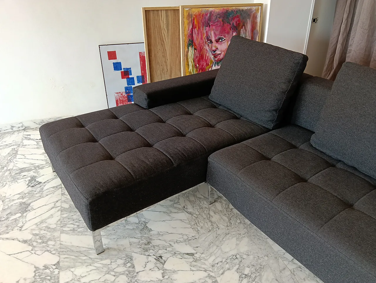 Alfa model corner sofa by Zanotta gray combed wool, 2000s 103