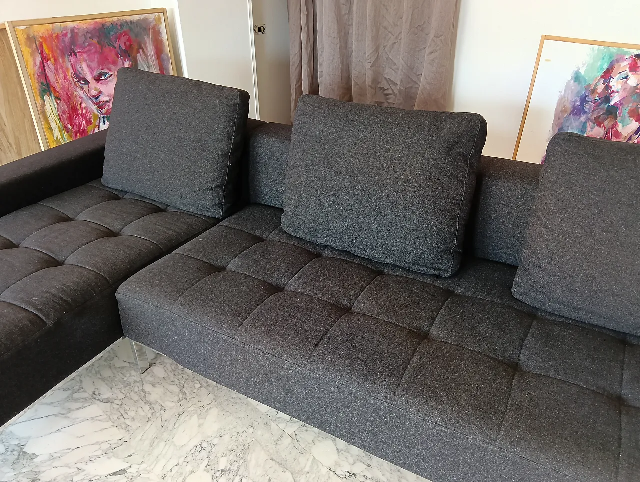 Alfa model corner sofa by Zanotta gray combed wool, 2000s 104