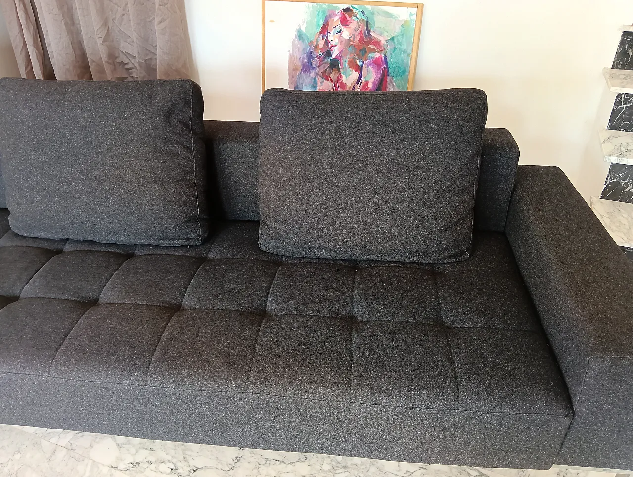 Alfa model corner sofa by Zanotta gray combed wool, 2000s 105
