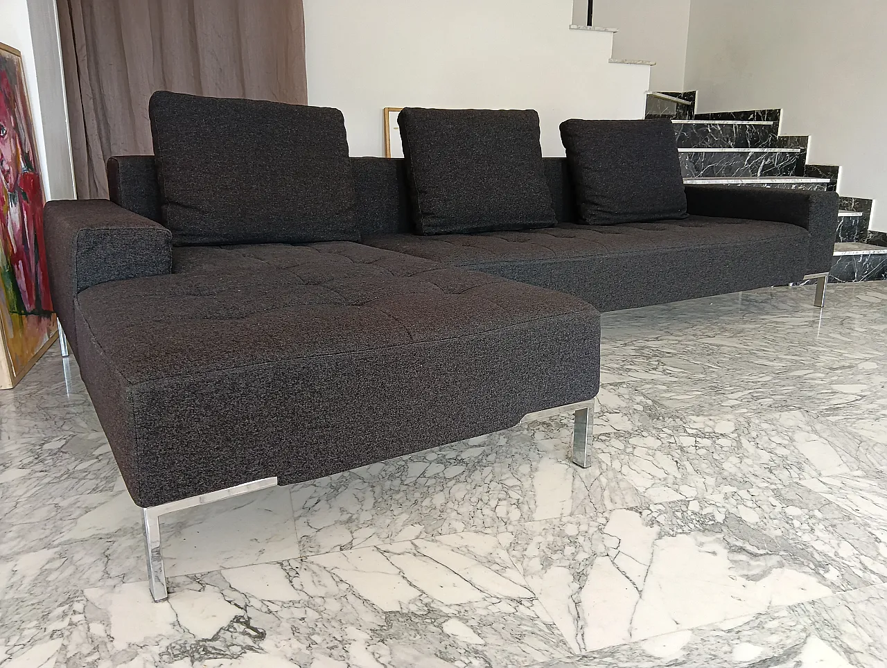 Alfa model corner sofa by Zanotta gray combed wool, 2000s 110