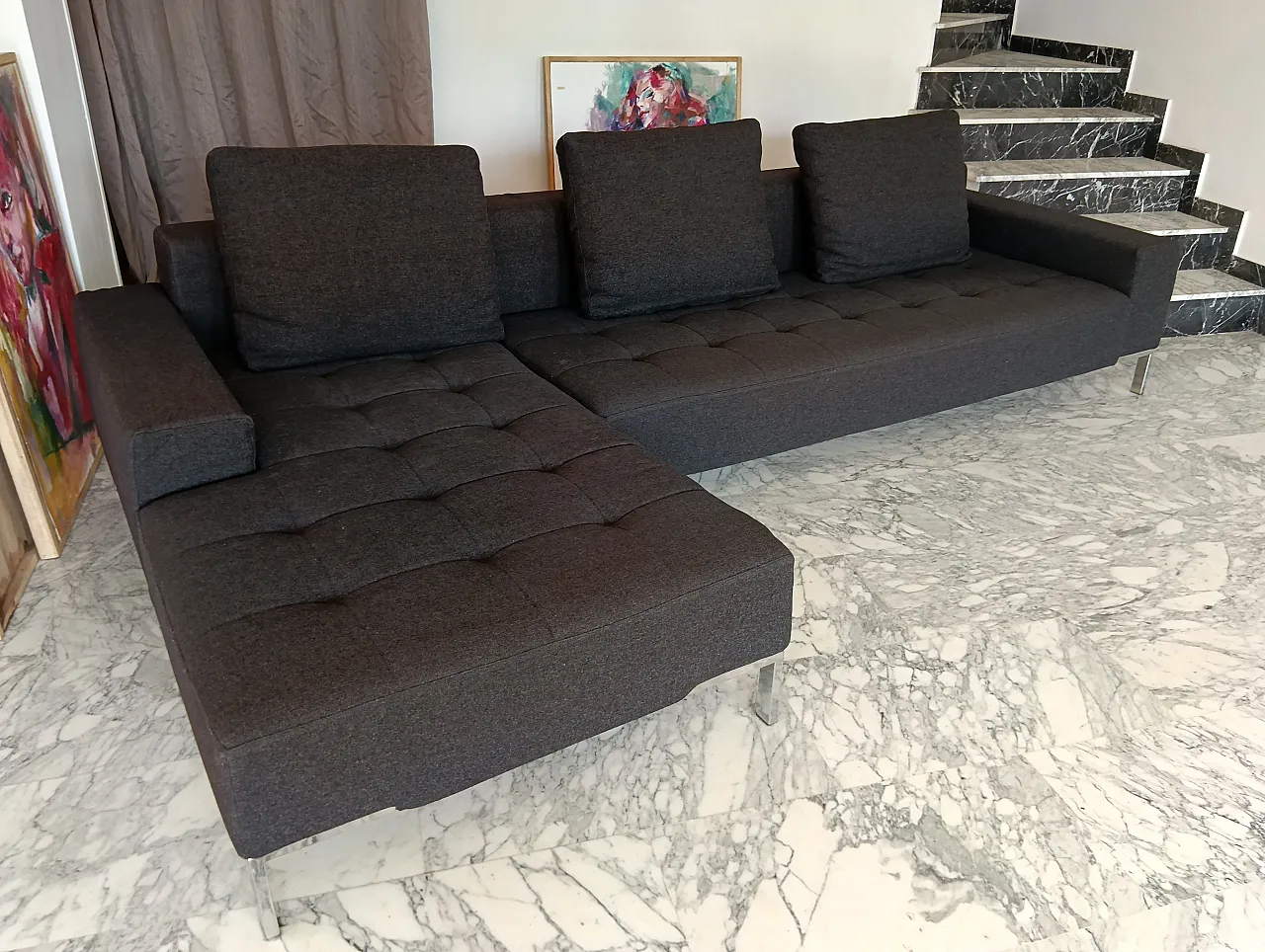 Alfa model corner sofa by Zanotta gray combed wool, 2000s 111