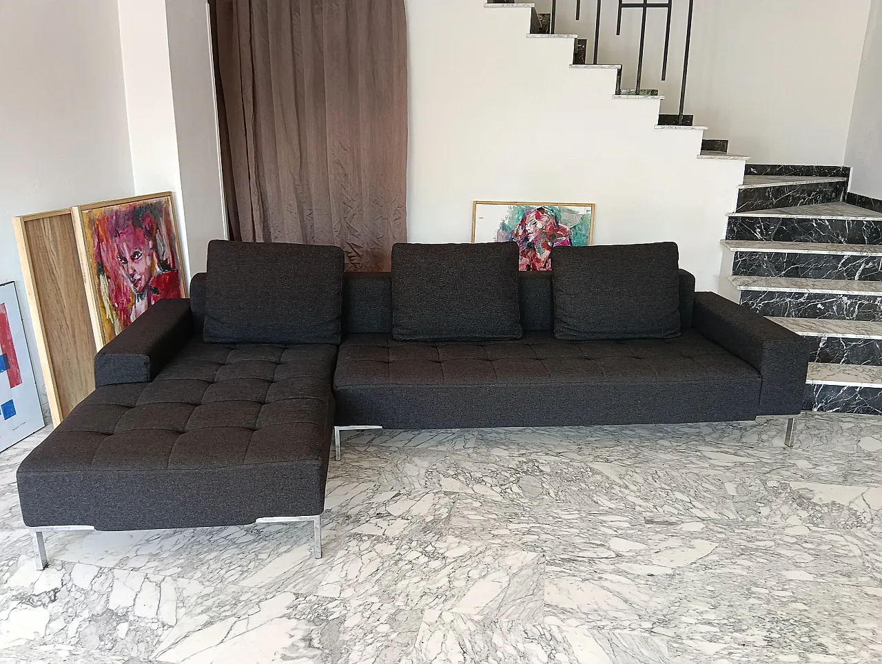 Alfa model corner sofa by Zanotta gray combed wool, 2000s 112
