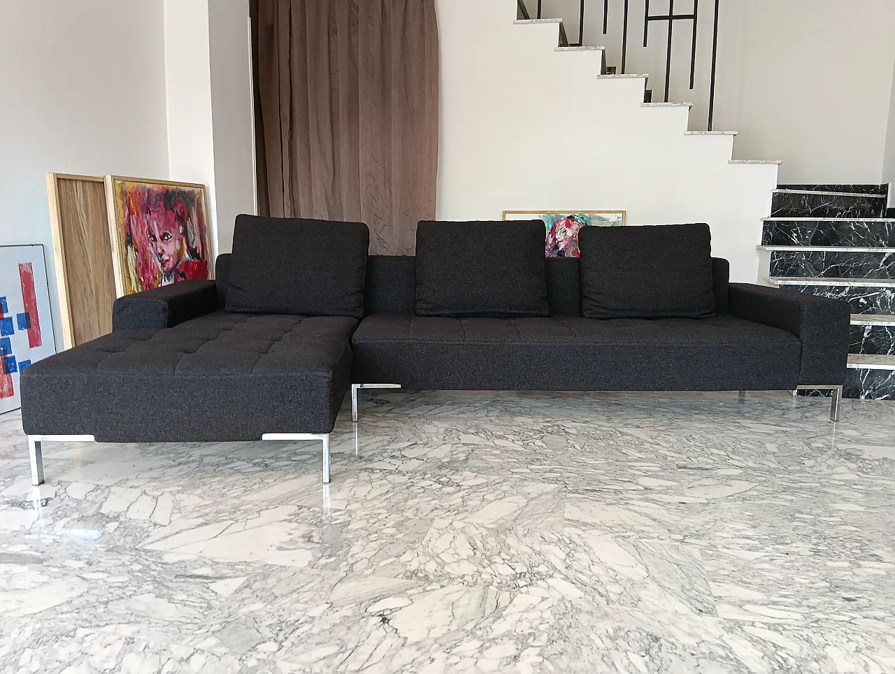 Alfa model corner sofa by Zanotta gray combed wool, 2000s 113