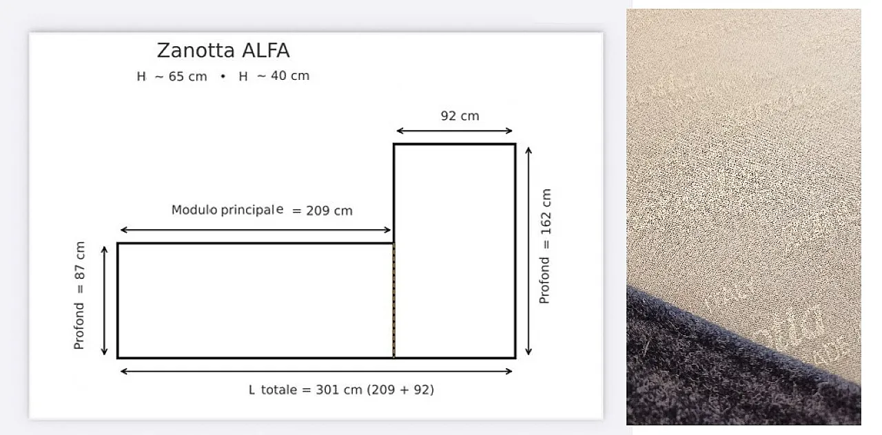 Alfa model corner sofa by Zanotta gray combed wool, 2000s 120