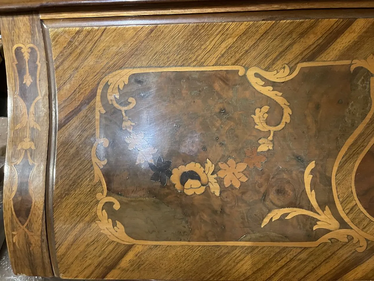 Italian inlaid bombe desk with flap front, 1950s 13