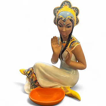 Hand-Painted porcelain oriental woman figure by Ronzan, 1950s