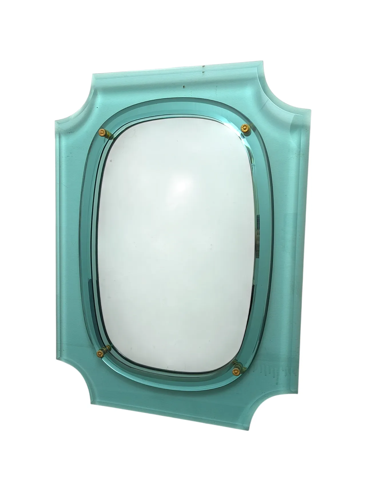 Specchio in cristallo con fregi in ottone, anni '60 2