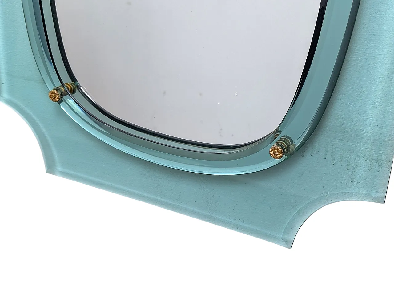Specchio in cristallo con fregi in ottone, anni '60 4