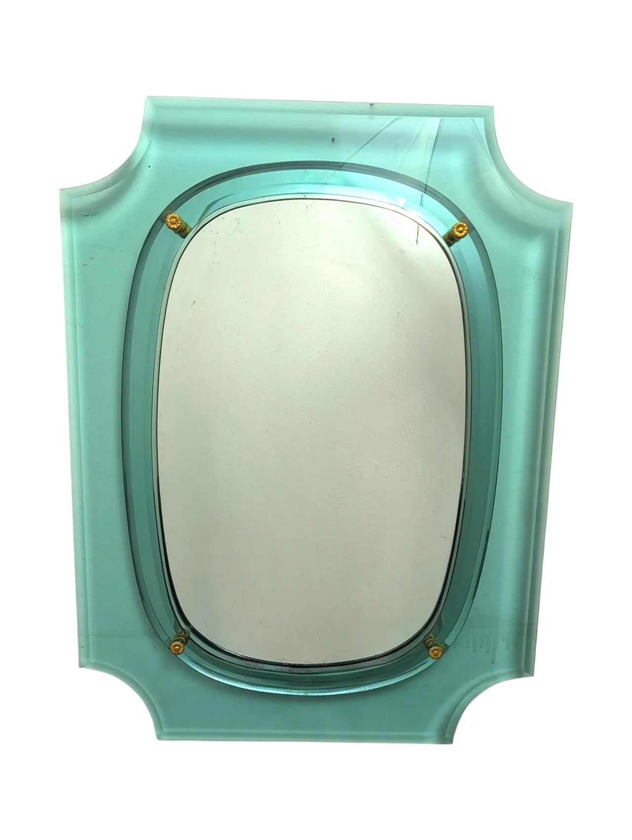 Specchio in cristallo con fregi in ottone, anni '60 5