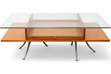 Wood and glass coffee table with Noticeboard drawer, 2000s