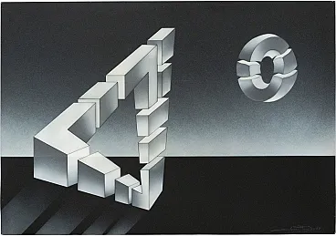 Fausto Salomoni, Forme Impossibili, painting on wood panel, 1980s