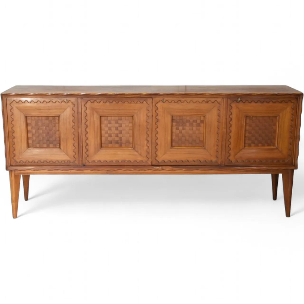 Walnut sideboard with checkerboard marquetry attr. to Paolo Buffa,1950 14
