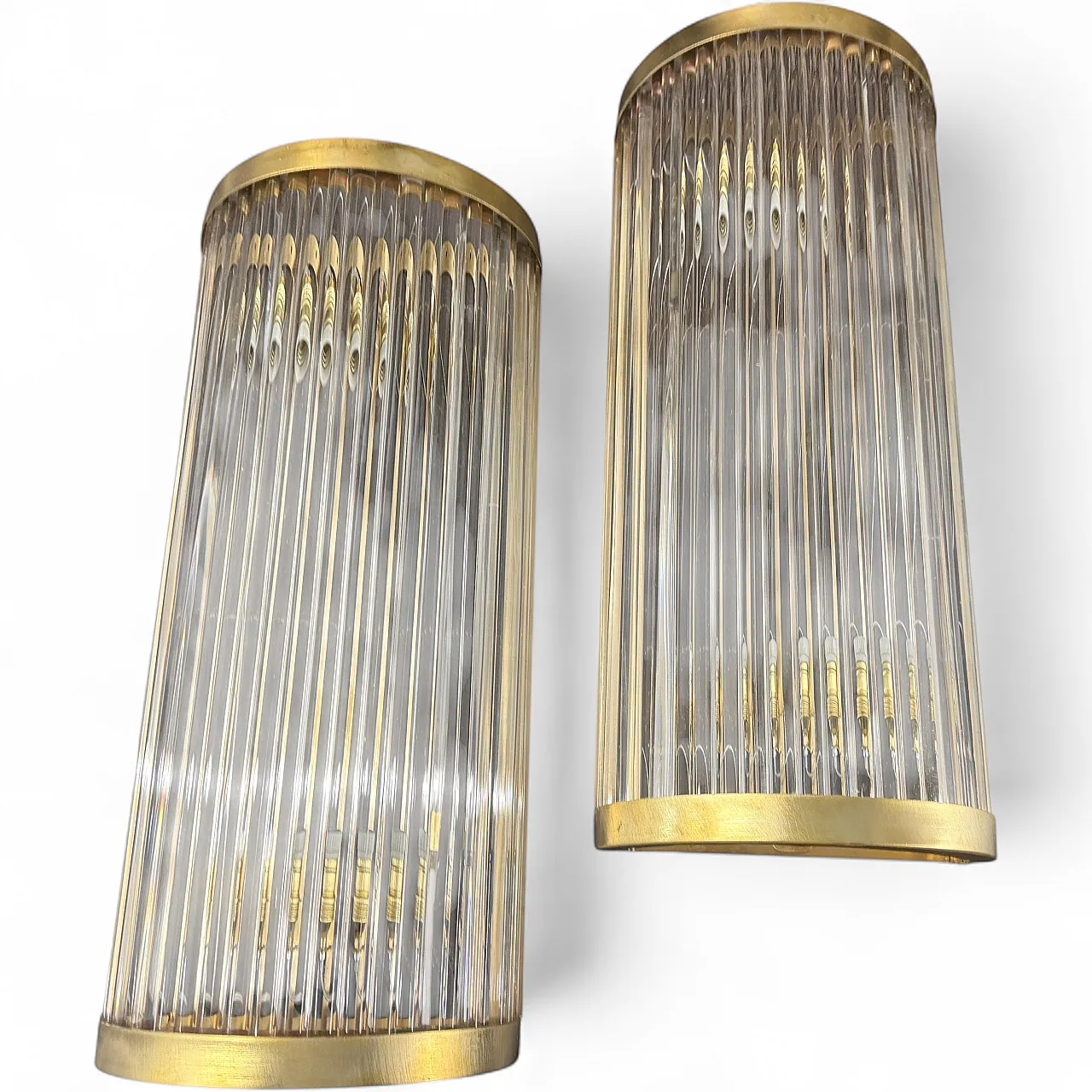 Pair of Mid-Century Modern brass and glass wall sconces, 2000s 12