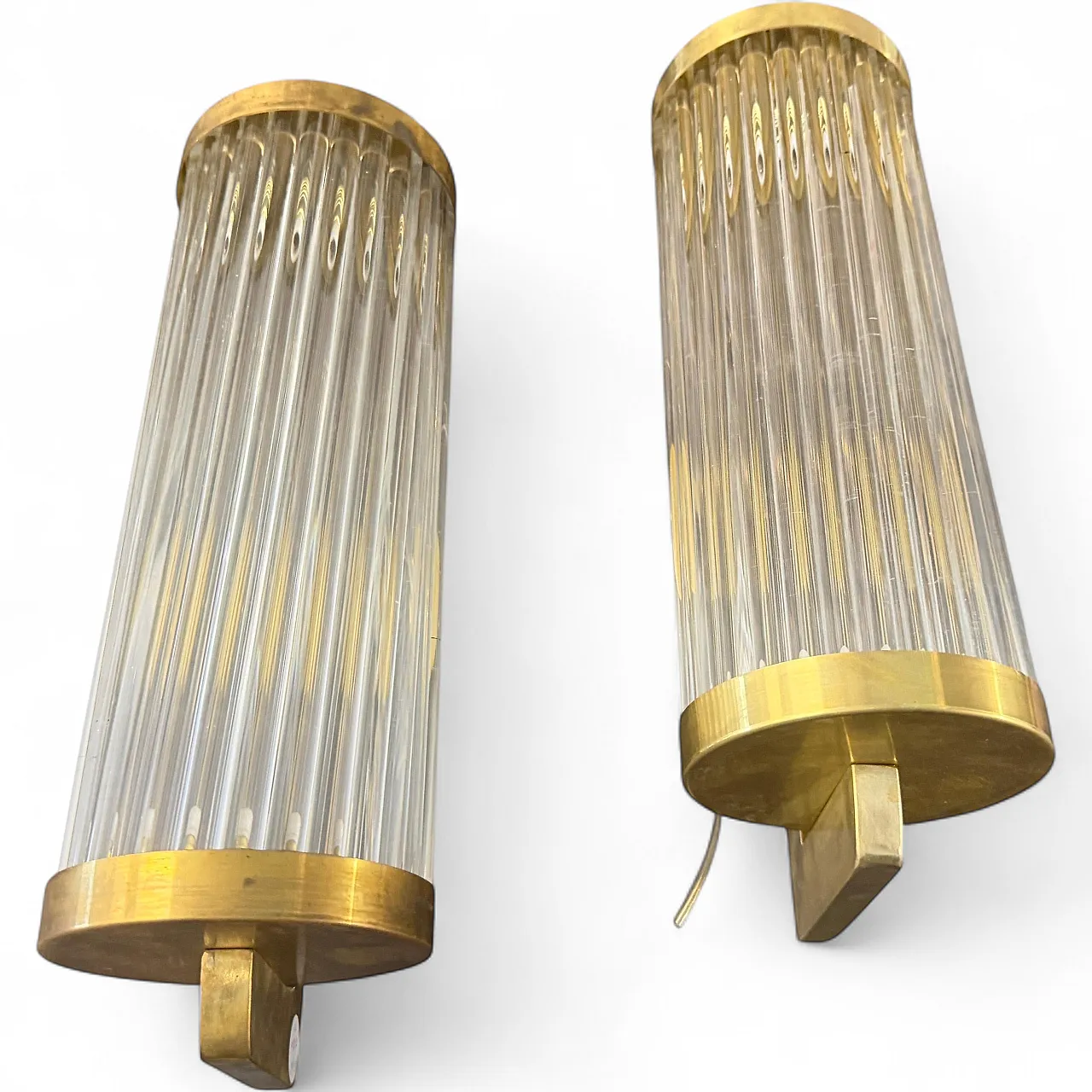Pair of Art Deco style brass and glass theater wall sconces, 1980s 11