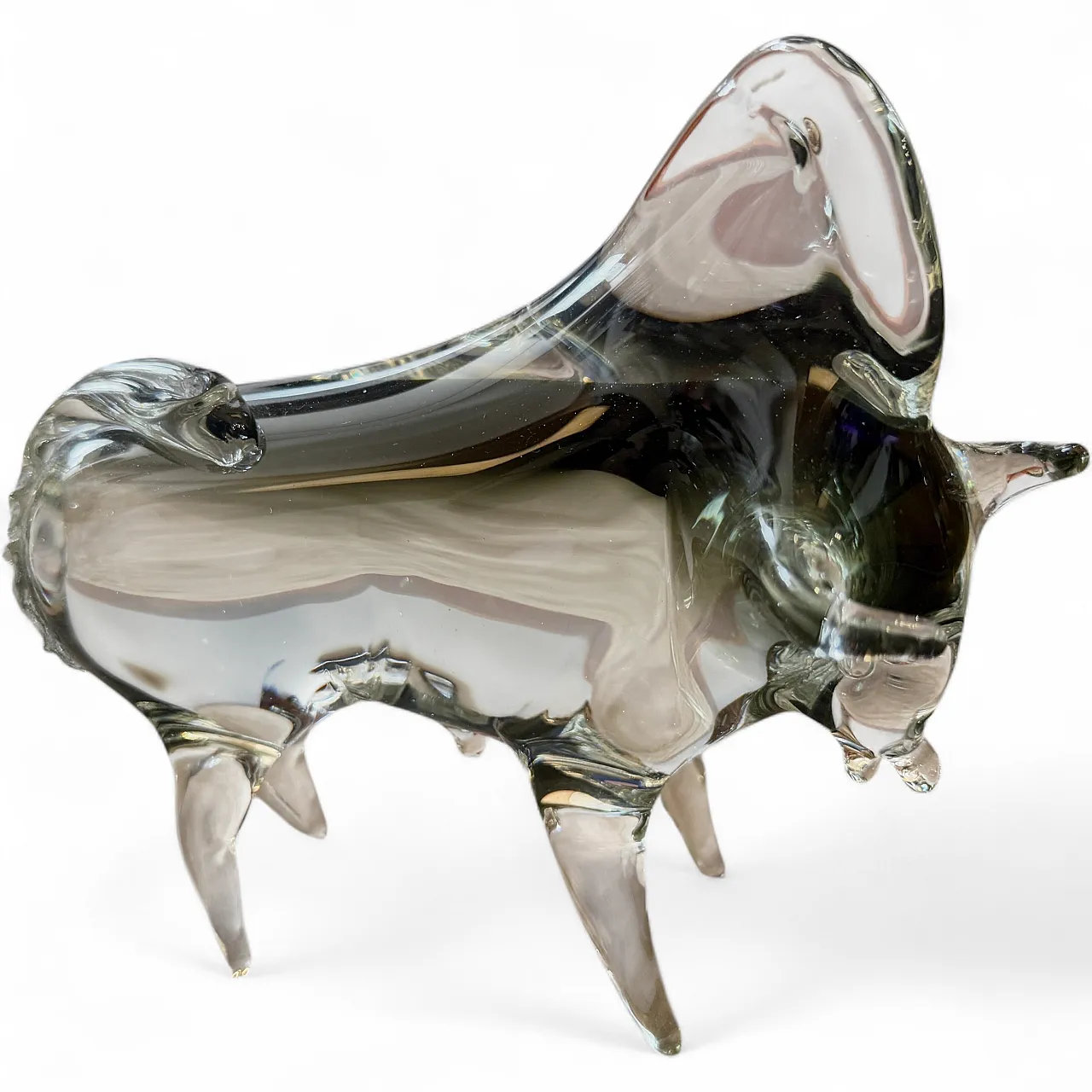Modern gray and black Murano glass bull by Vincenzo Nason, 1980s 13