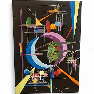 Kandinsky style futurist abstract oil painting by Libero Vitali, 1980s