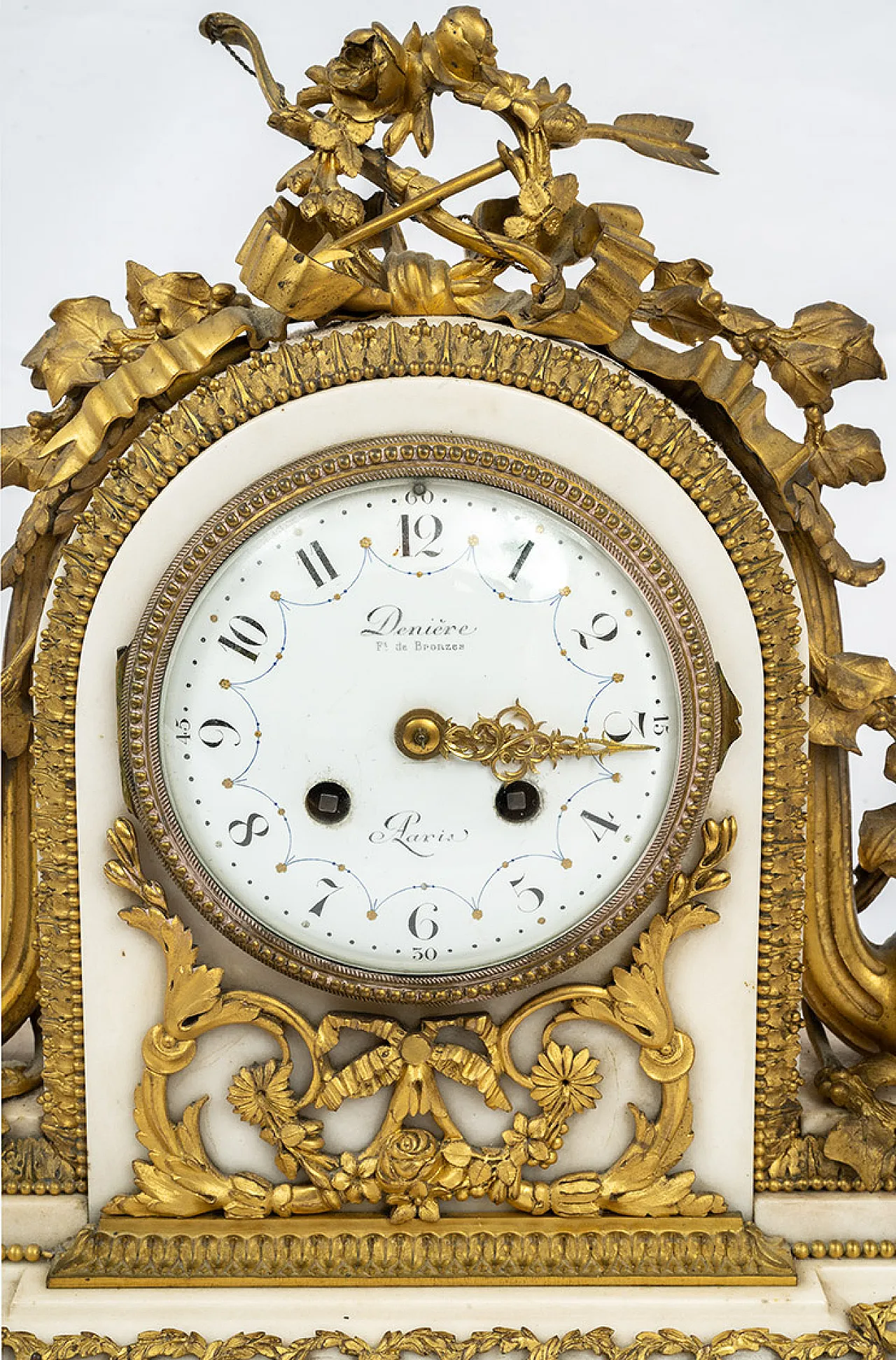 Napoleon III clock triptych in gilt bronze and white marble, 19th c. 2