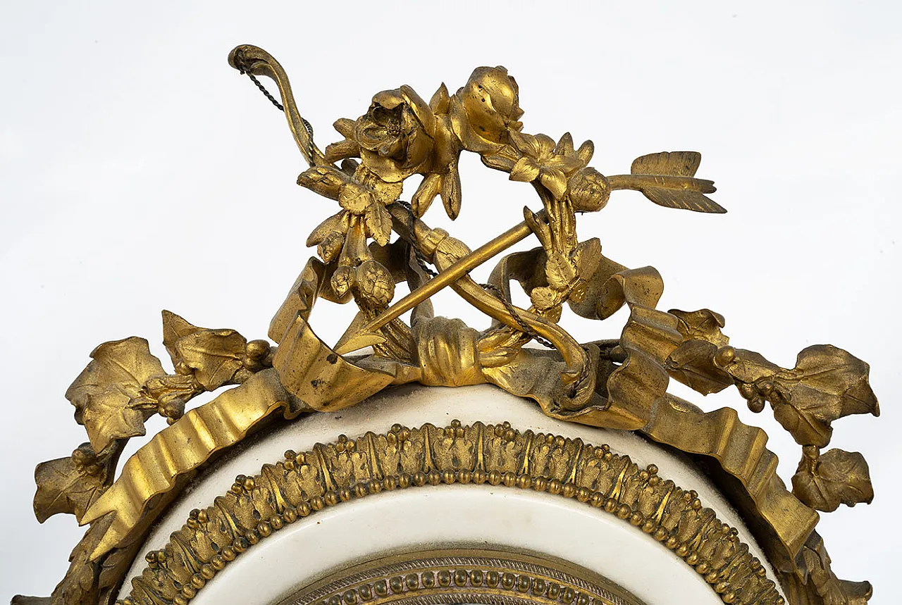 Napoleon III clock triptych in gilt bronze and white marble, 19th c. 4