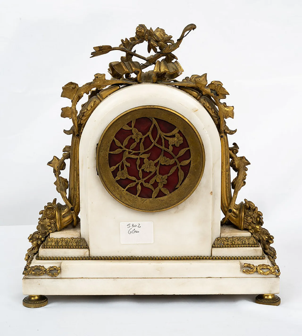 Napoleon III clock triptych in gilt bronze and white marble, 19th c. 6