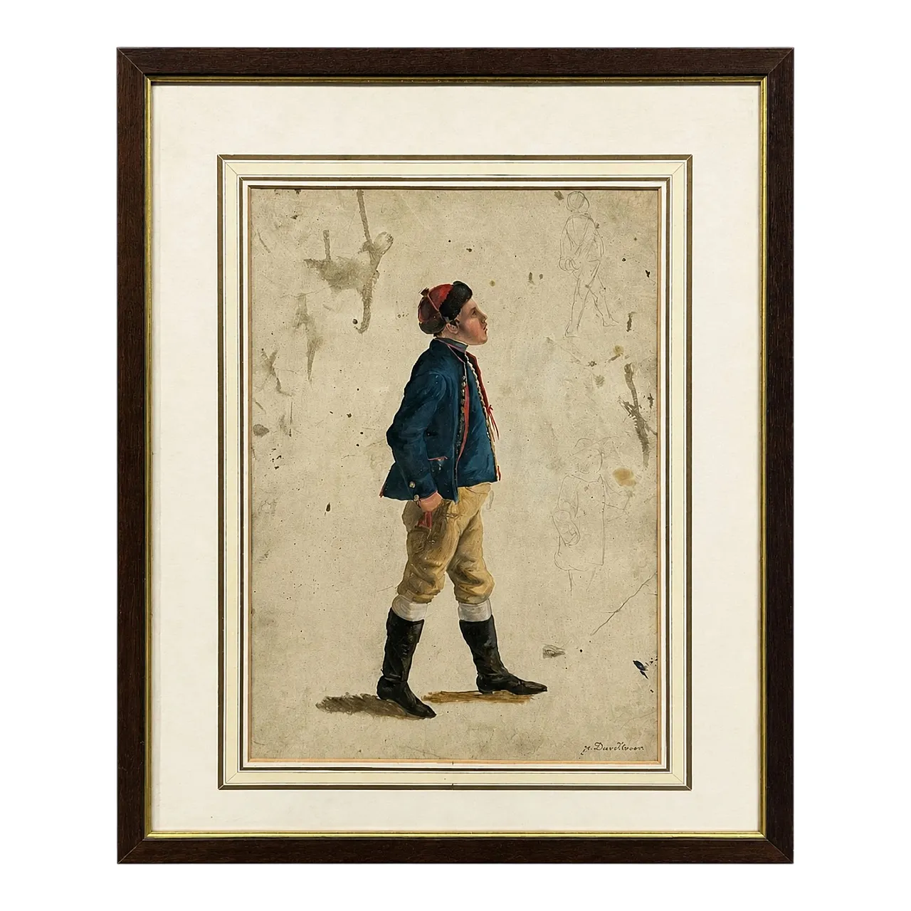 Acquerello francese firmato "Giovane soldato", XIX secolo 1