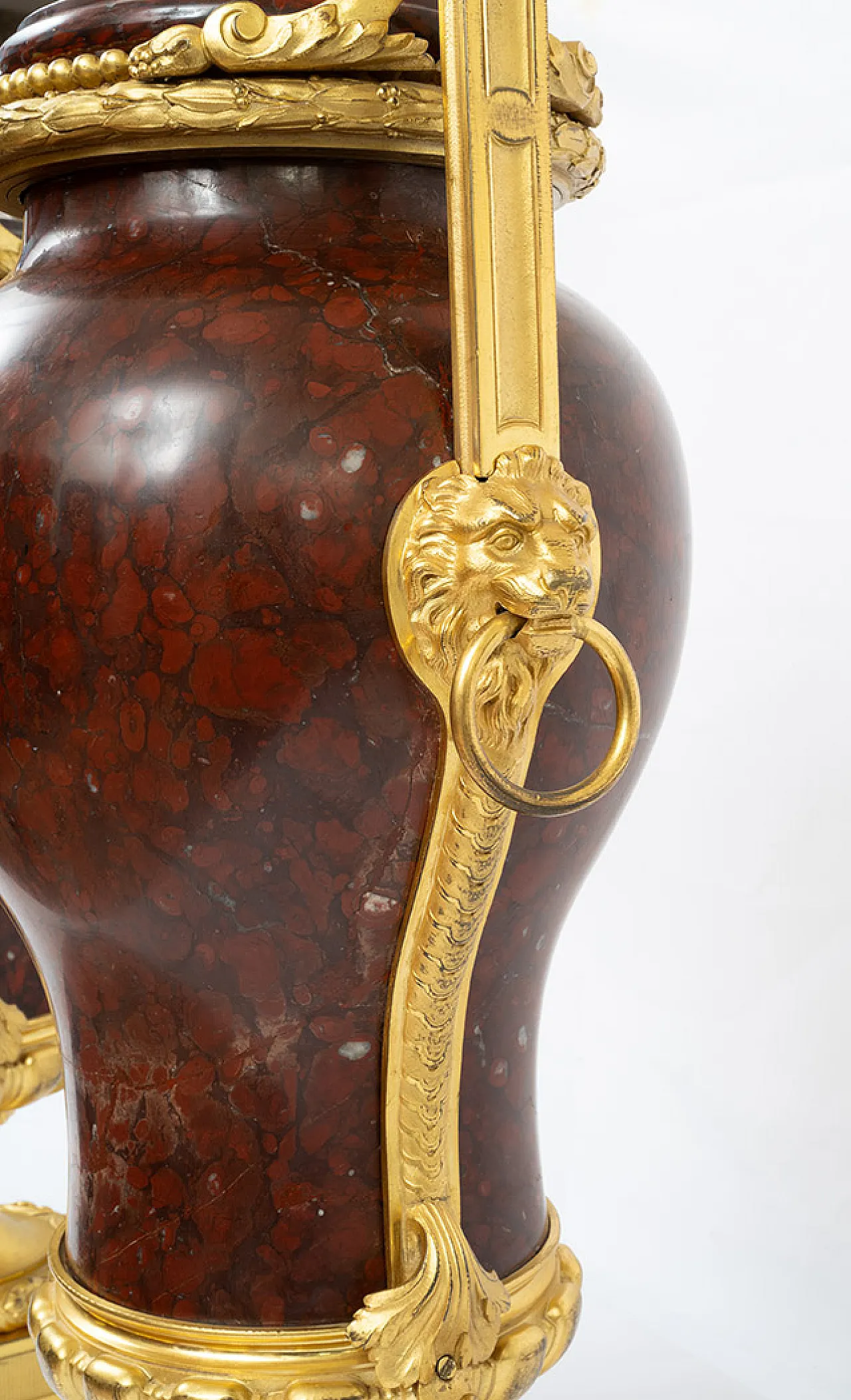 Coppia di vasi Napoleone III in marmo rosso griotte e bronzo, '800 2