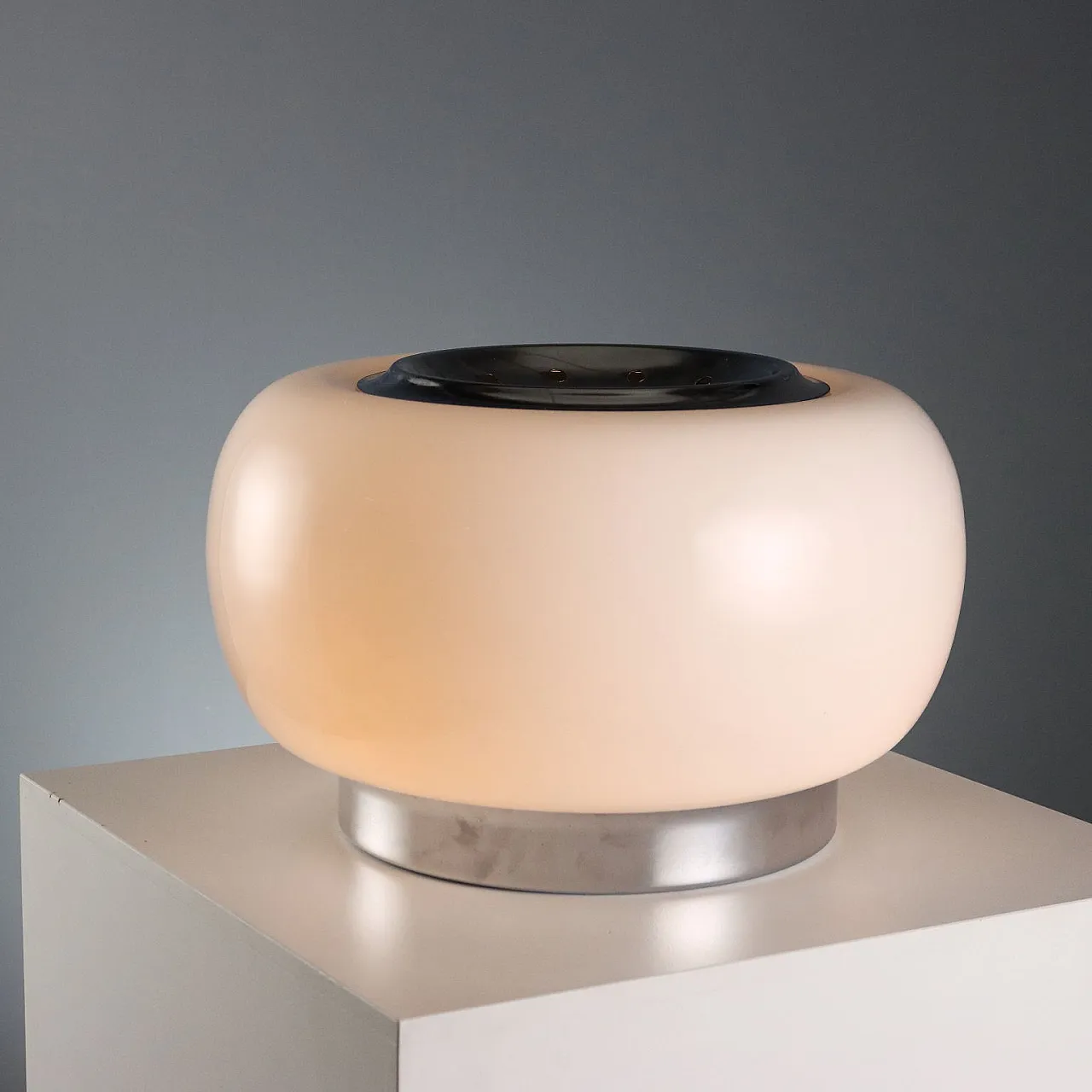 Table lamp in aluminium and glass, 1970s 1