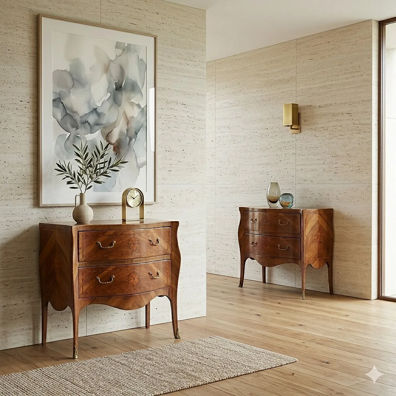 Pair of Baroque style chests of drawers in walnut, 20th century 2