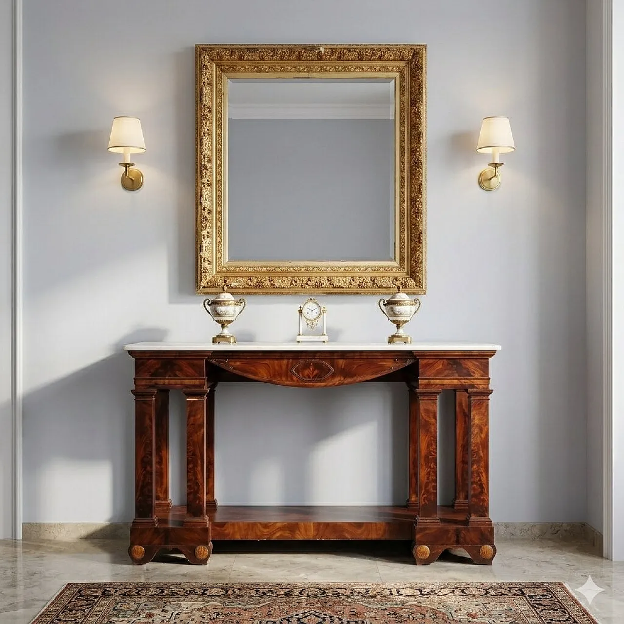Empire console in mahogany and mahogany feather, 19th century 2