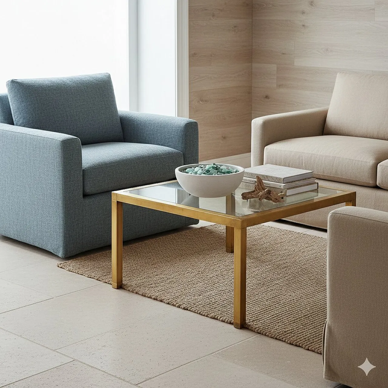 Coffee table with brass structure and square glass top, 20th century 2