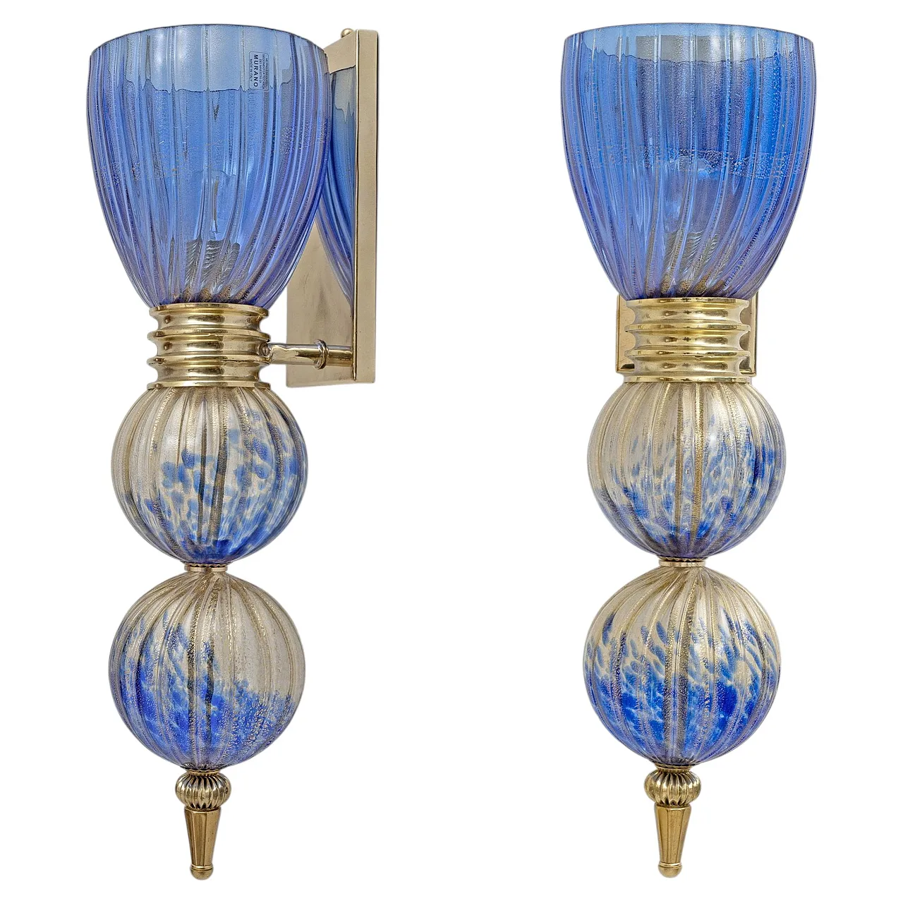 Pair of appliques in Murano glass with dust inclusions, 20th century 1