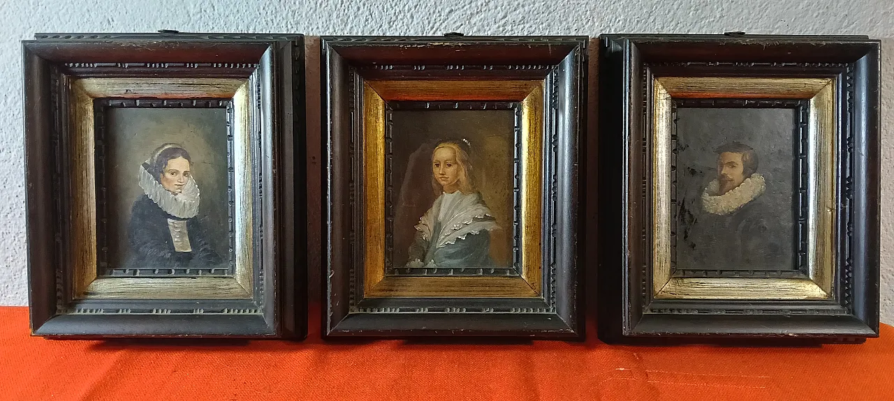 3 Dipinti olio su tela con ritratti antichi, primo '900 7