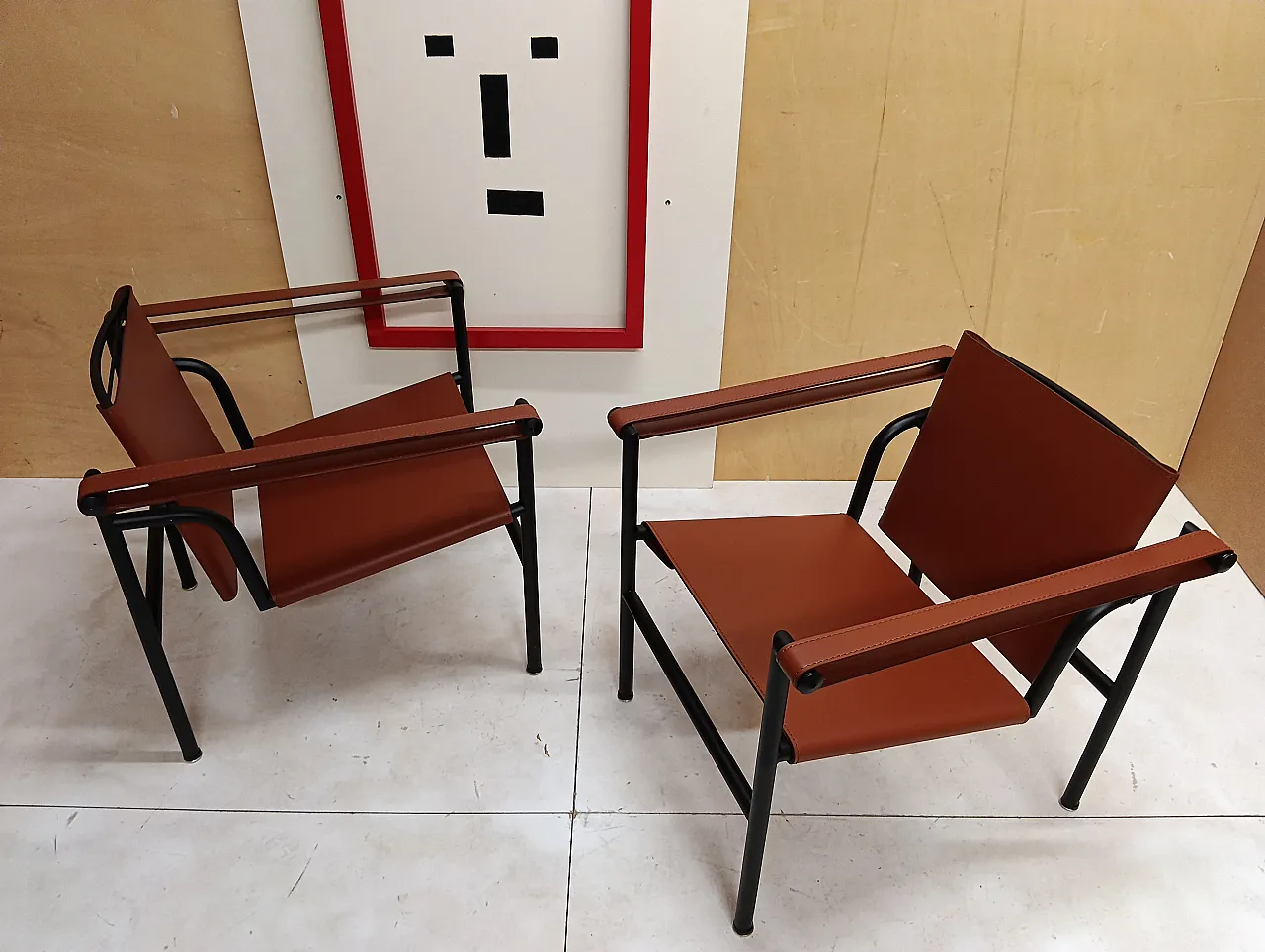 Pair of LC1 armchairs by Alivar in Cognac leather, 2000s 1