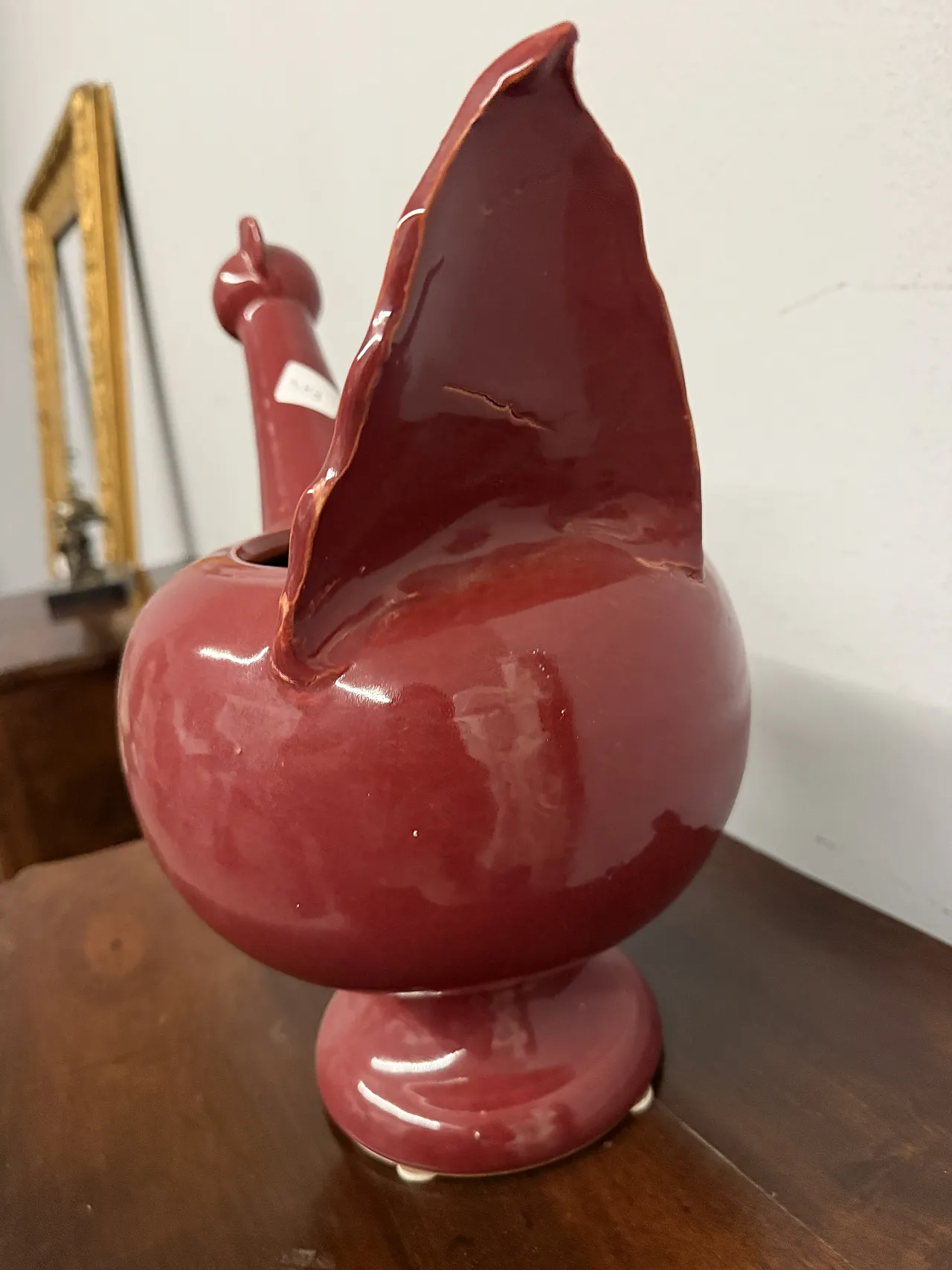 Contemporary red glazed rooster ceramic by Alessia Angelucci 6