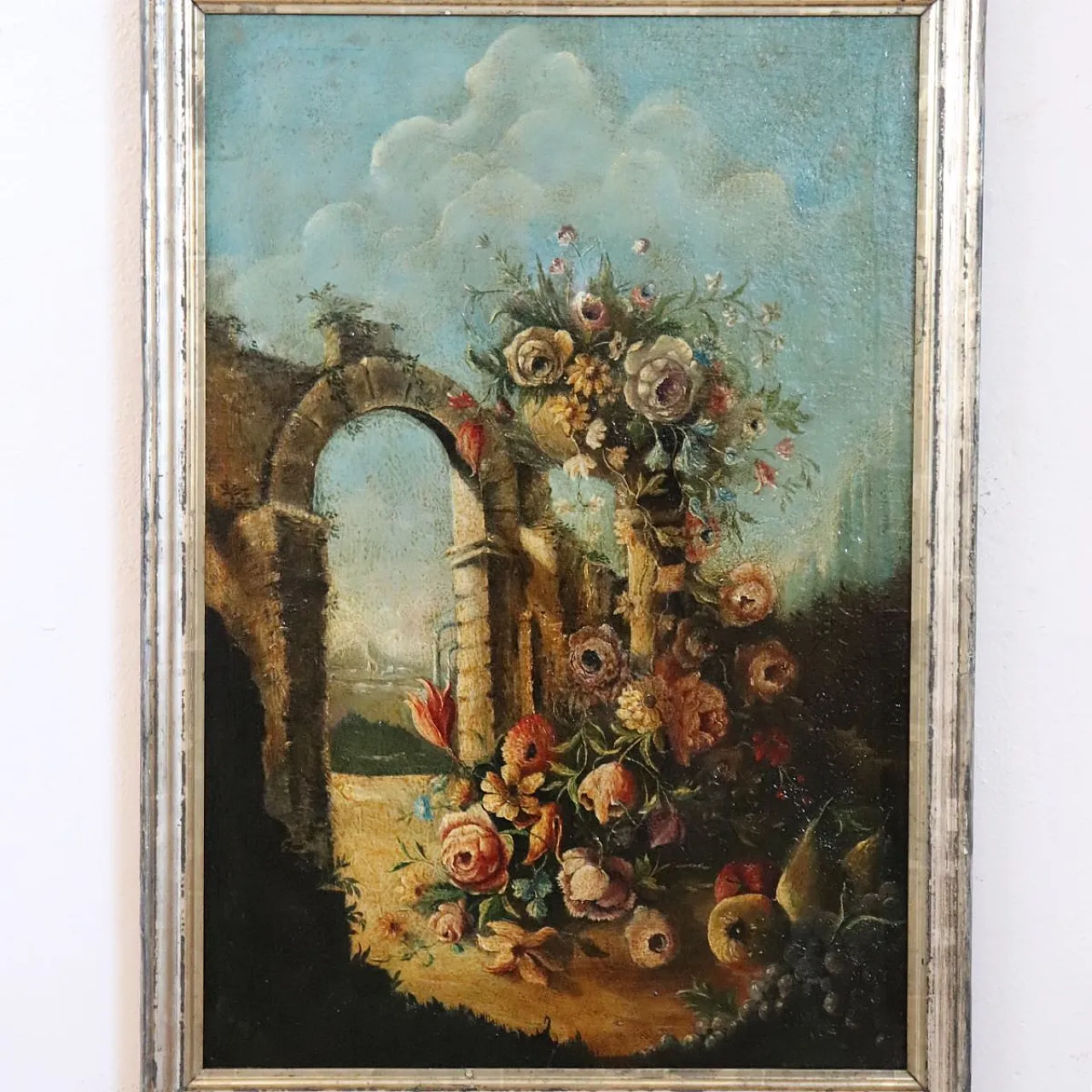 Oil painting on canvas still life with ruins, 19th century 3