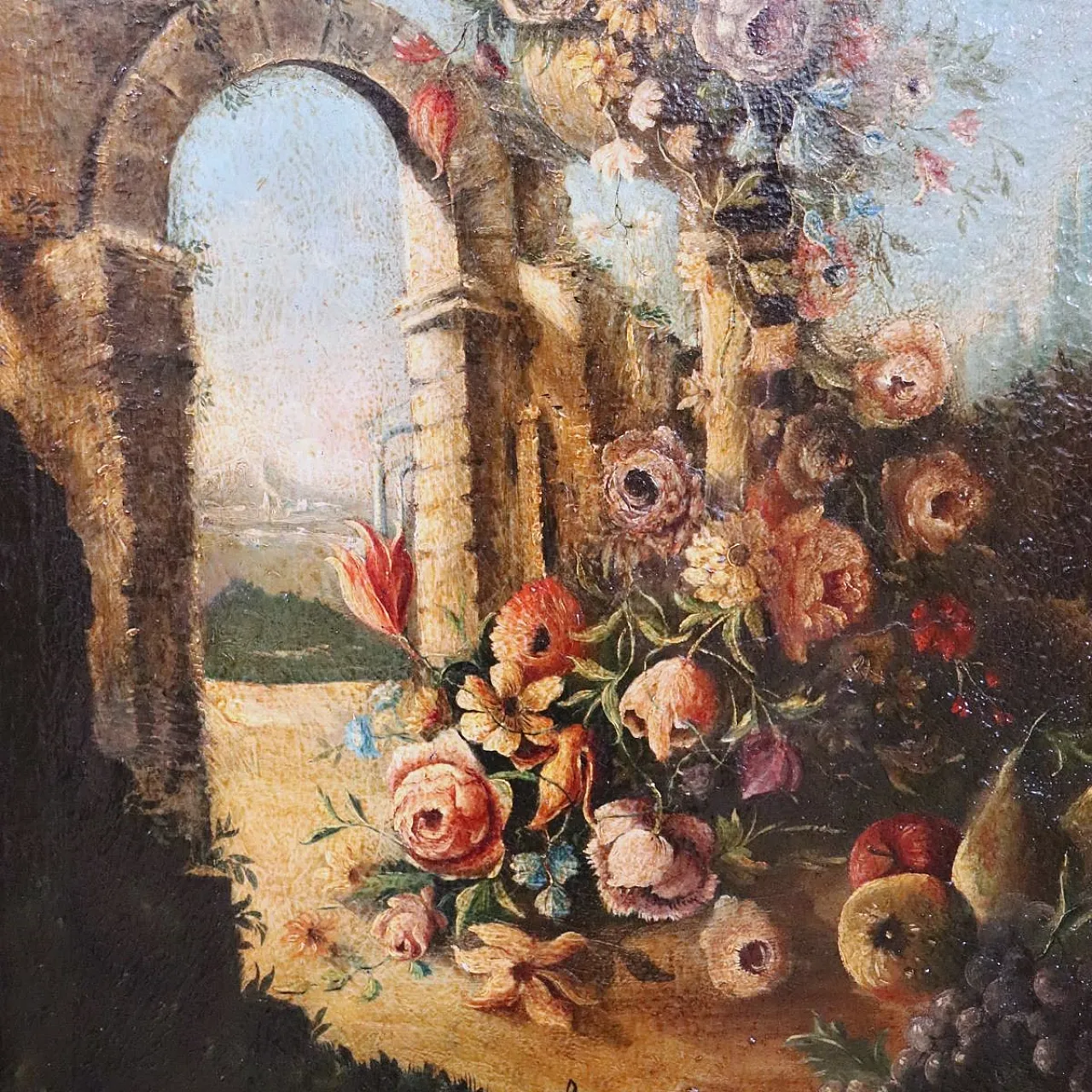 Oil painting on canvas still life with ruins, 19th century 4
