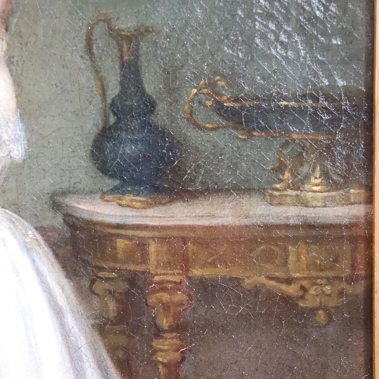 Oil painting on canvas scene between young people indoors, 19th century 7